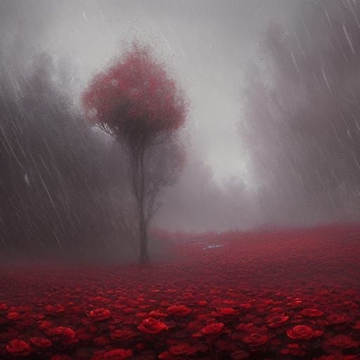 High Gothic Rose Field in the Rain