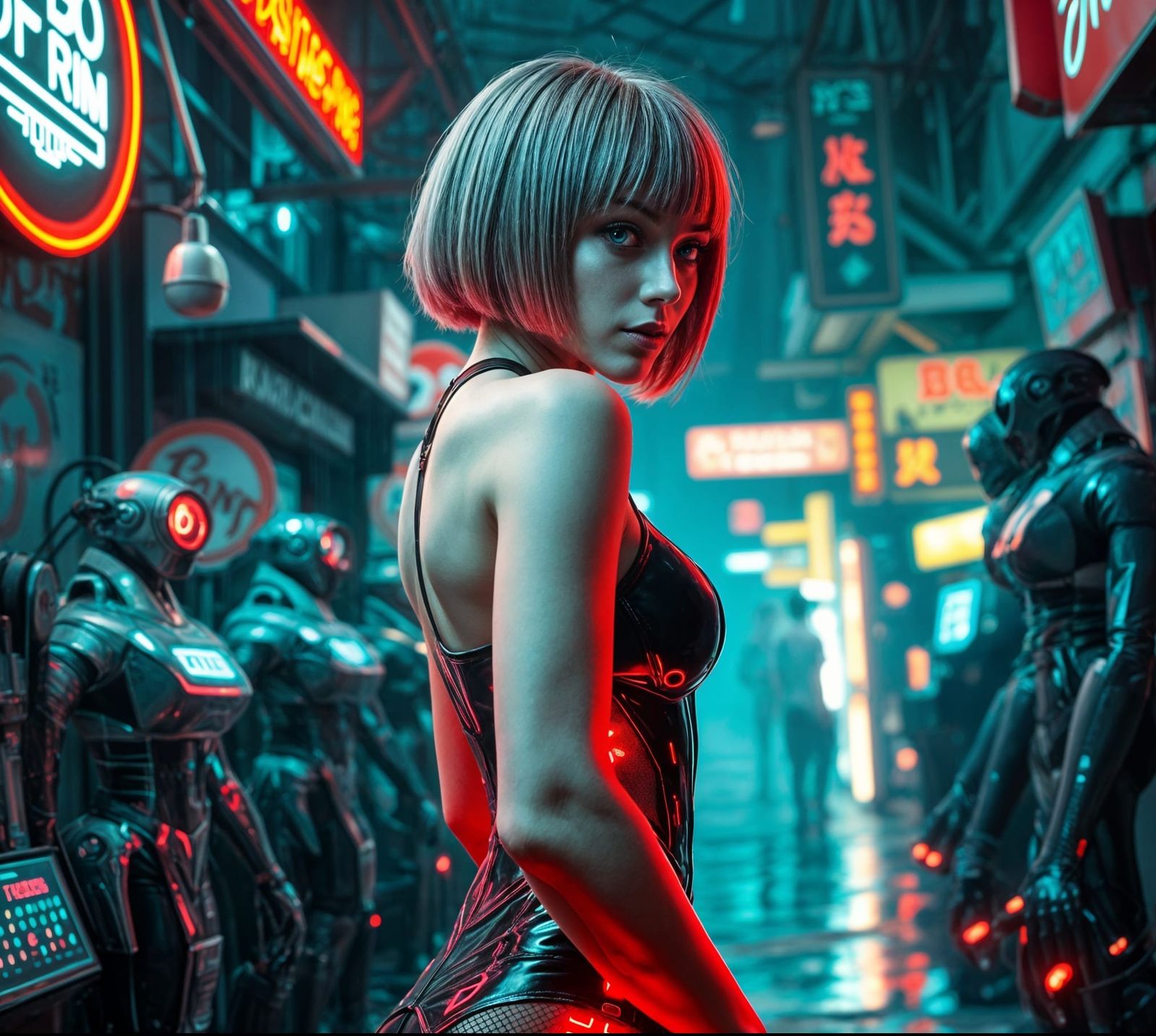 Cyberpunk Woman in Rainy Dystopian Alley