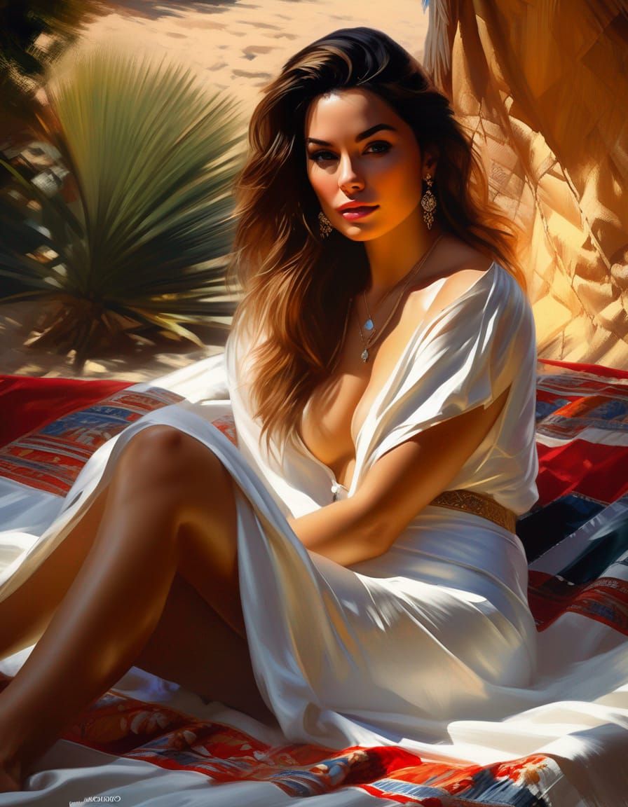 Lovely Woman Outdoors in Classical Painting Style