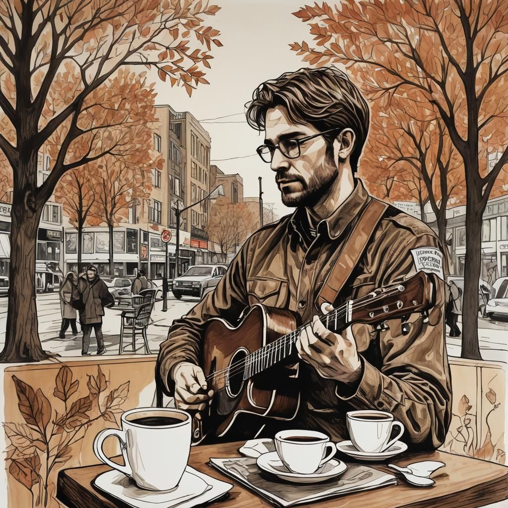 Cafe Silhouette in Double Exposure Graffiti Art