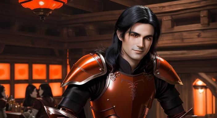 Dreamy Fantasy Rogue in Tavern with Black Hair