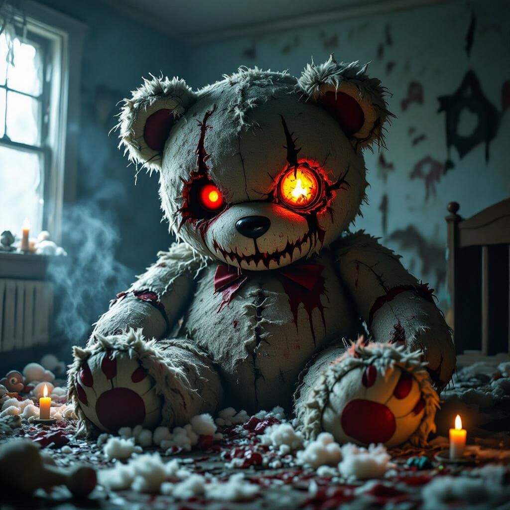 Gigantic Terrifying Stuffed Animal in Abandoned Room
