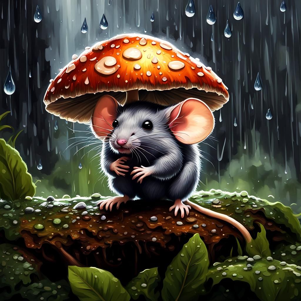 Mouse in Rainforest Sheltering From Rain