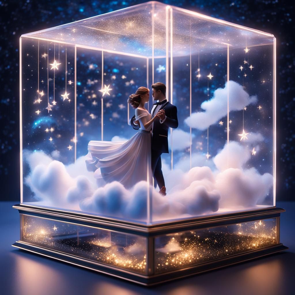 Porcelain Couple's Waltz in Starry Crystal Music Box