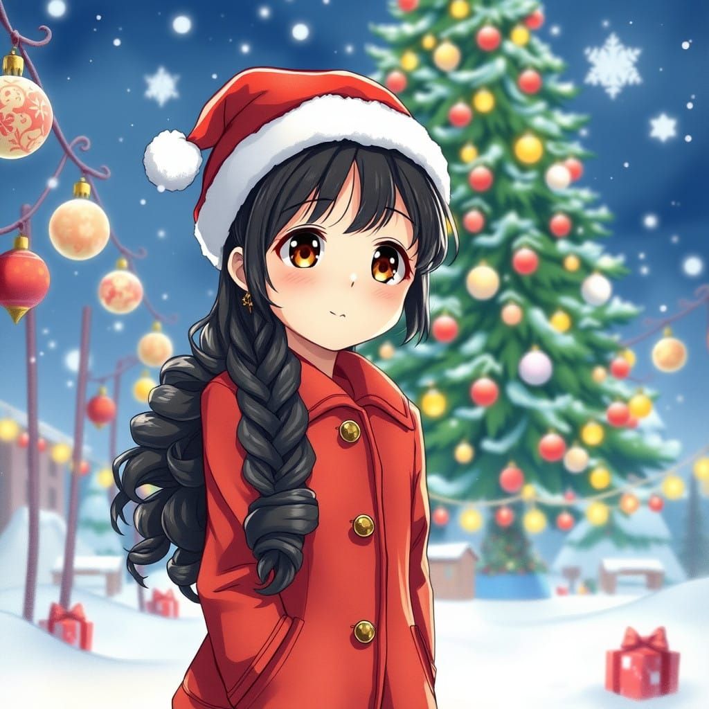 Anime-Style Christmas Girl in Winter Wonderland