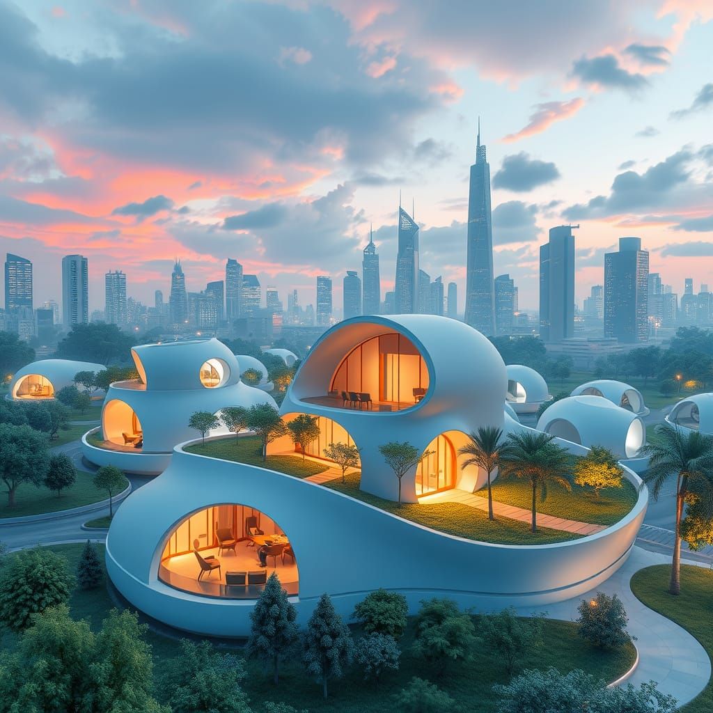 A Futuristic Cityscape with Compact Housing in 2040