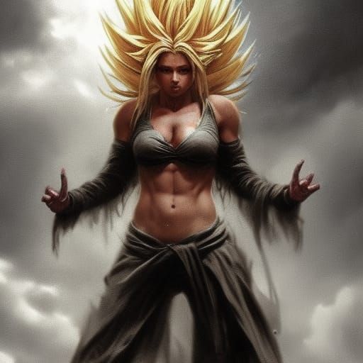 Realistic Female Super Saiyan in Doré Style