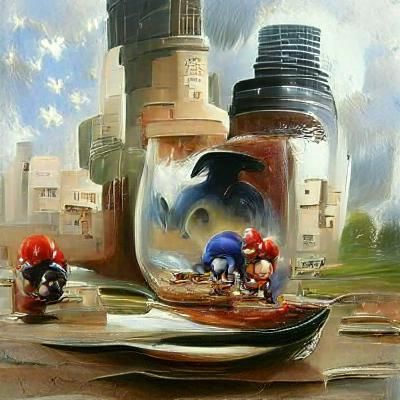Sonic and Mario in Oil Painting Style