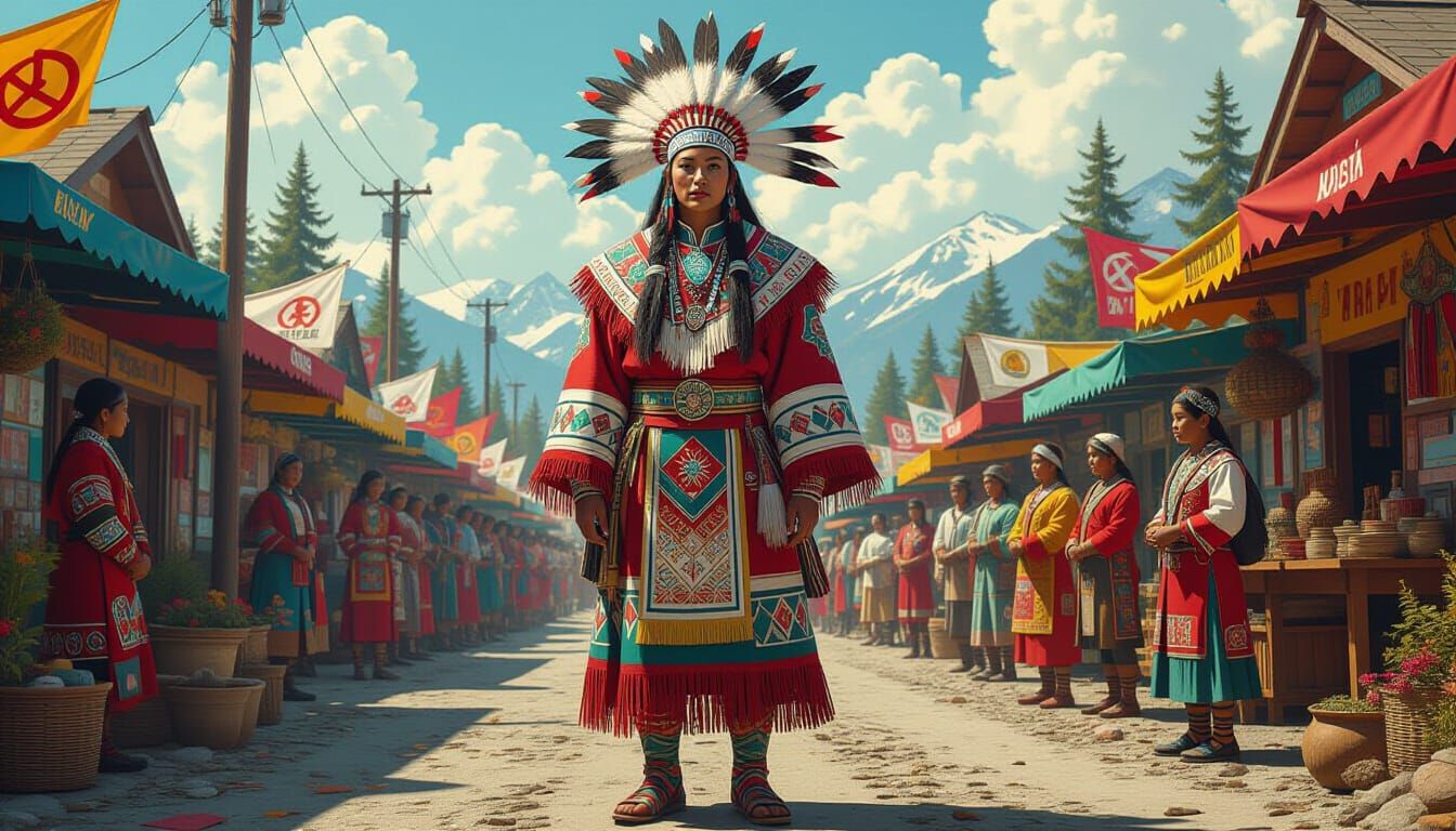 Pacific Northwest Figure in Globalist Utopia, Digital Art