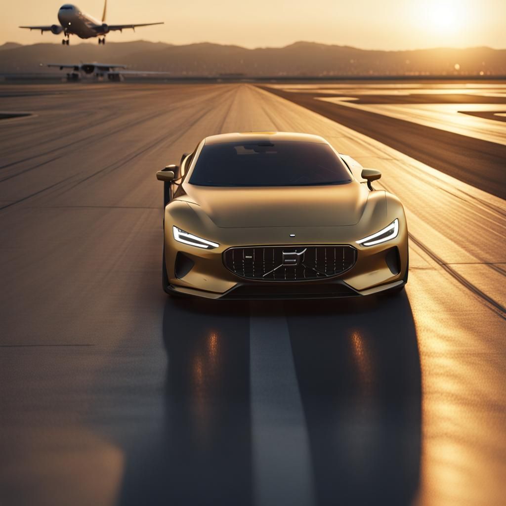 Gold Polestar on Runway: Matte Painting Style