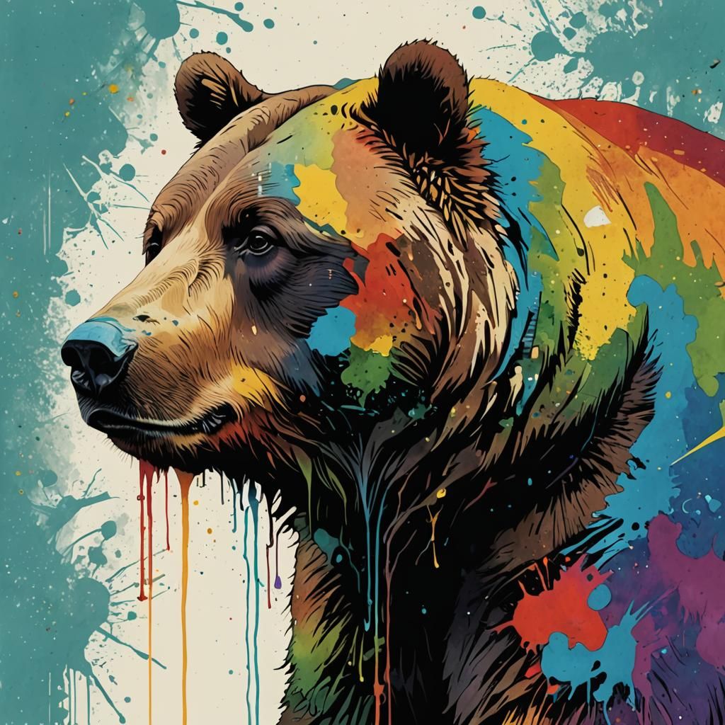 Rainbow Bear Portrait in Psychedelic Graffiti Style