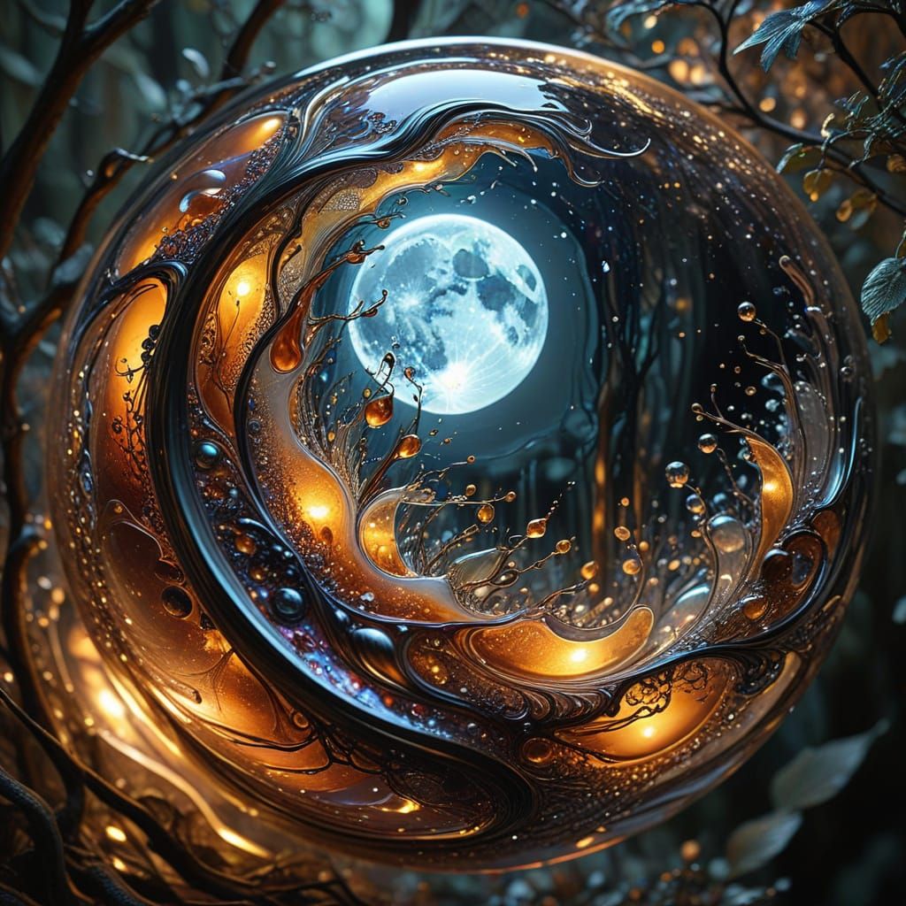 Abstract Glass Artwork Reflects the Moon's Soft Glow