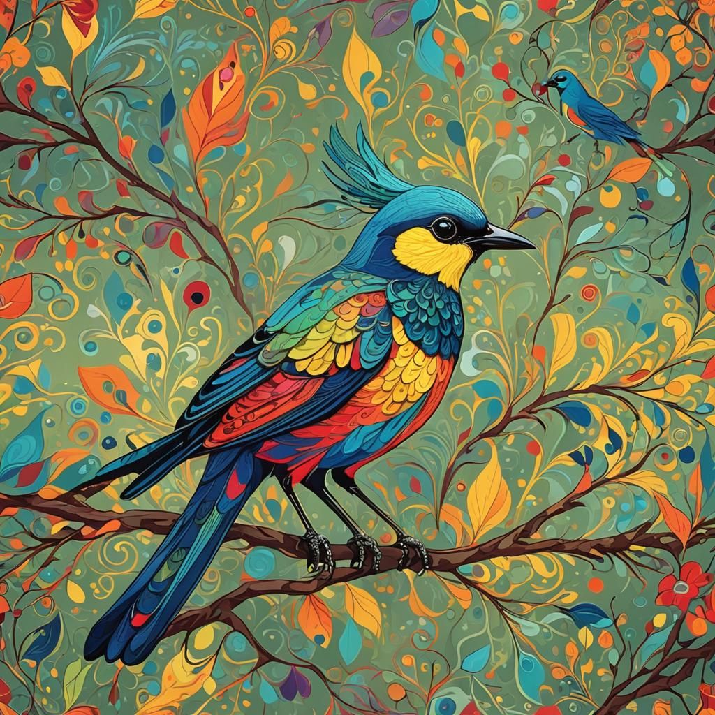 Abstract Colorful Bird with Fine Details