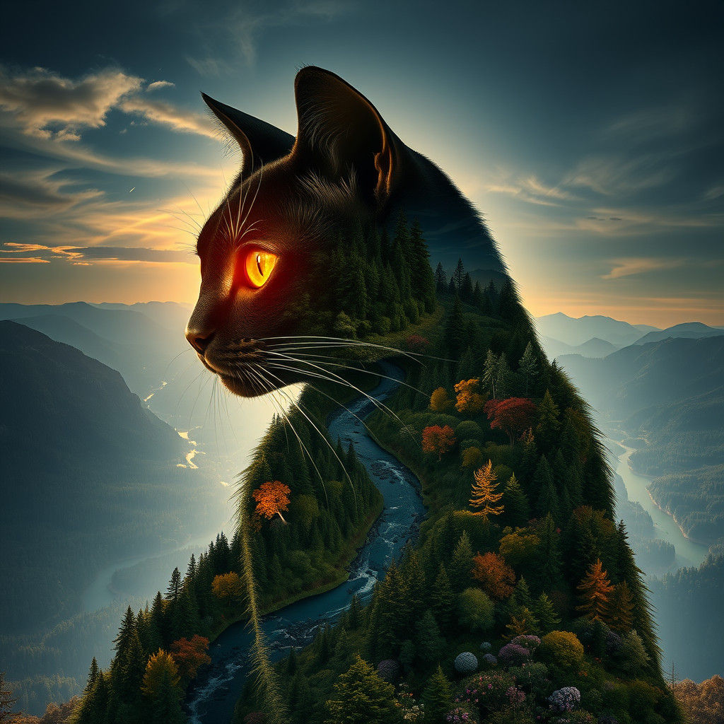 Majestic Cat Shadow as Forest Landscape