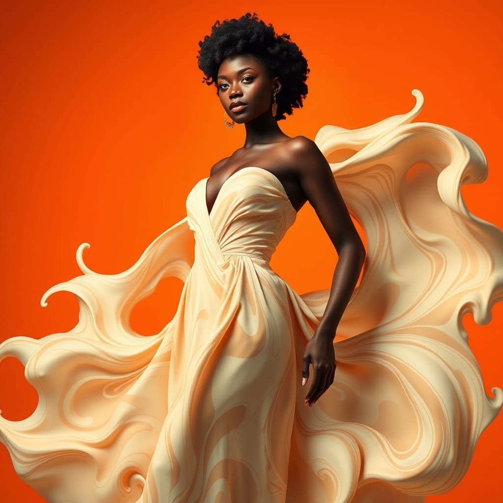 Model in Latte Macchiato Dress, Art Nouveau Style