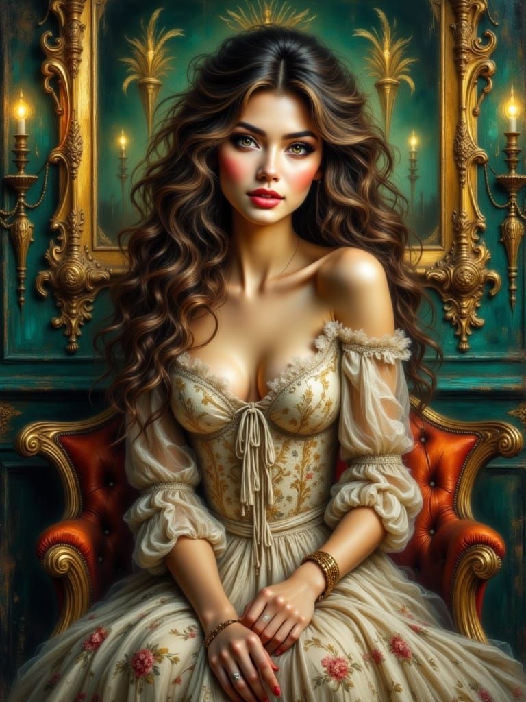 Woman and Cheetah Portrait in Victorian Style