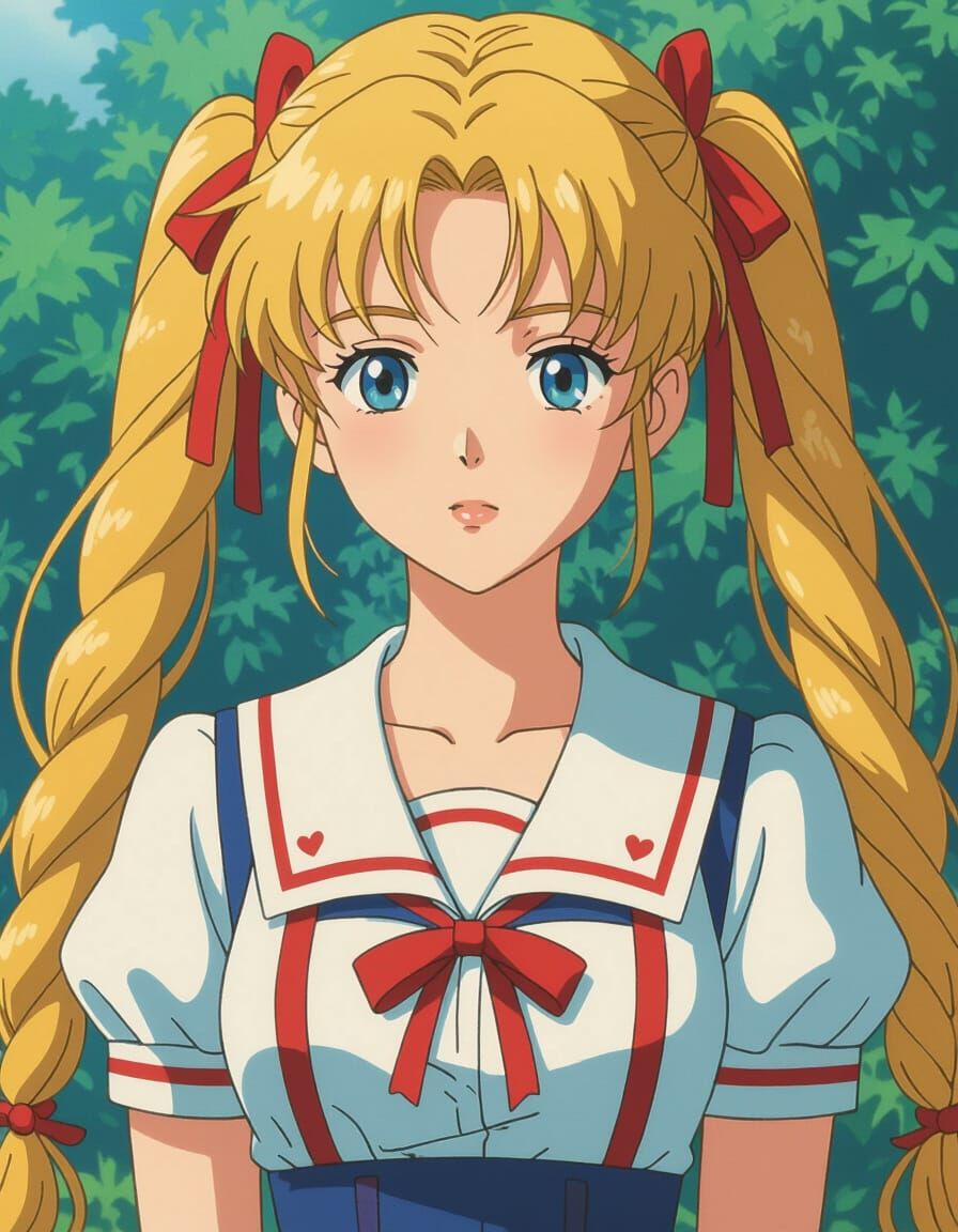 Japanese Woman in Anime Style with Blonde Twintails