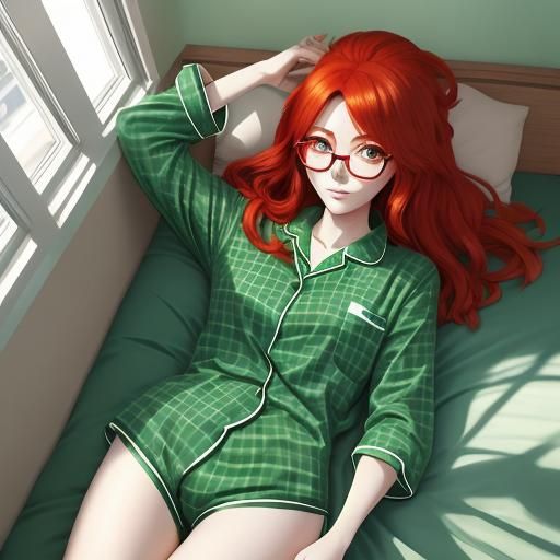 Anime Redhead Girl Wakes Up, Cel-Shaded Style