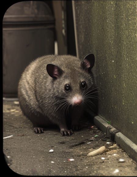 Dark Surrealism: Possum Feast in Grimy Alley