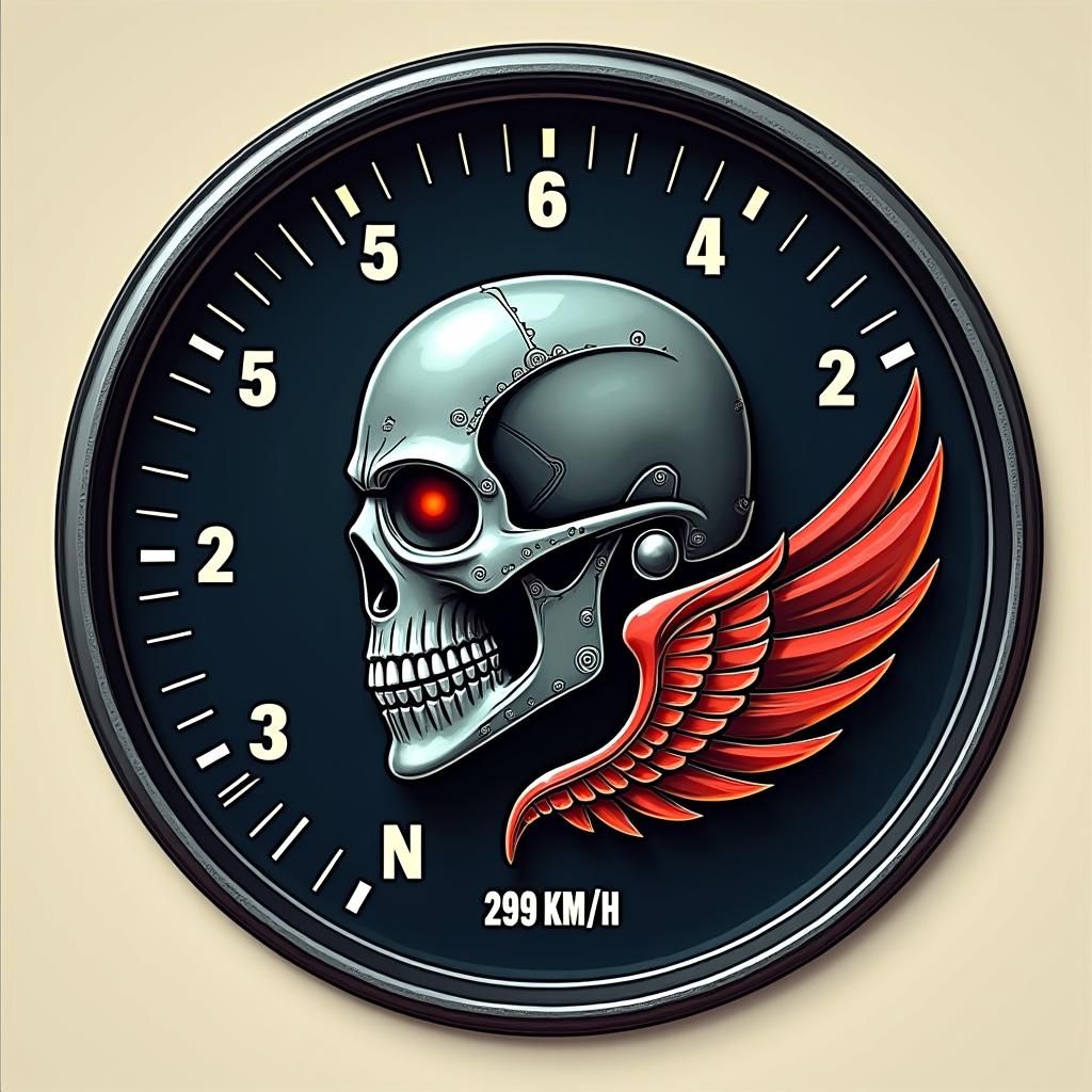 Skull Helmet Speedometer in Dark Mechanical Style