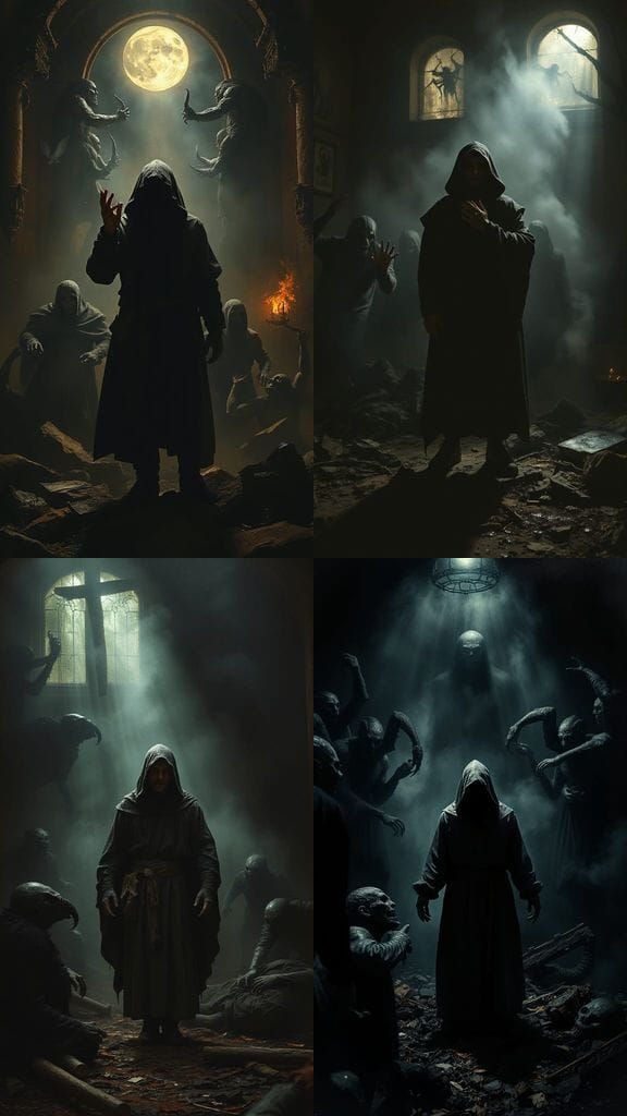 Hooded Figure in Dark Dreamcore Oil Painting