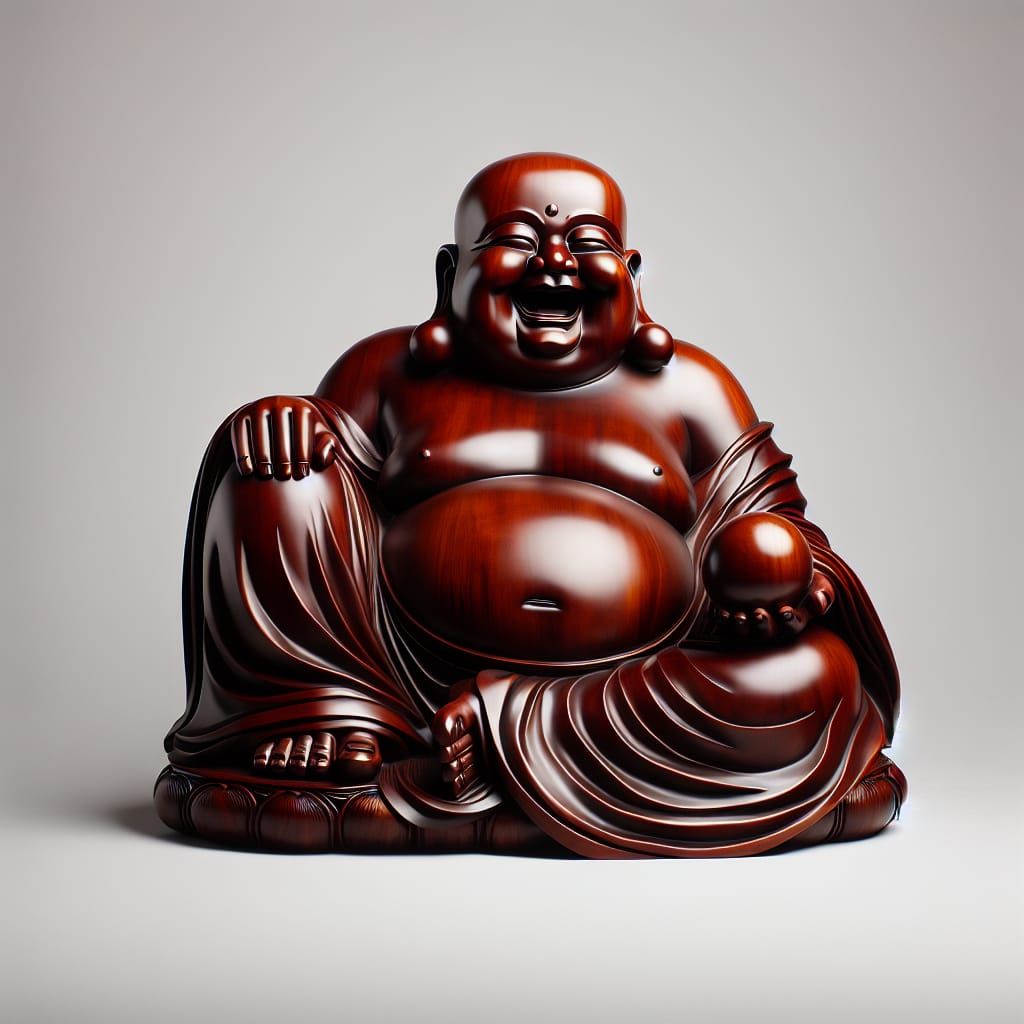Mahogany Sculpture of Reclining Laughing Buddha