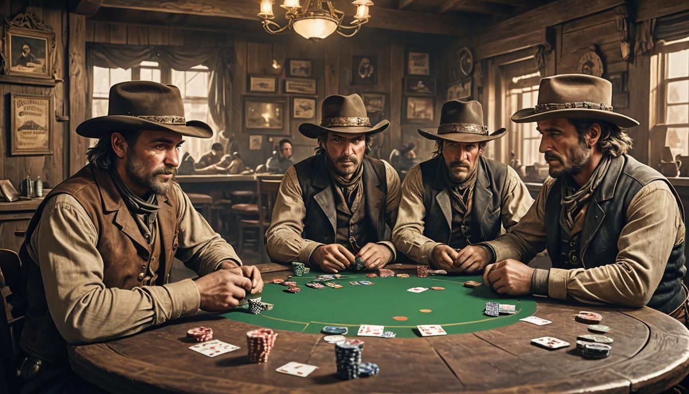 Playing poker in the saloon