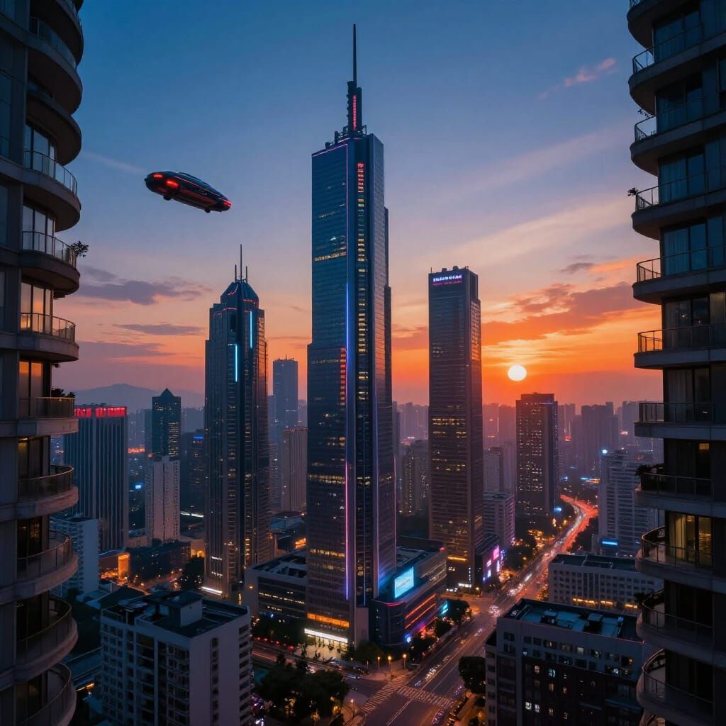 Bustling Futuristic Cityscape at Dawn