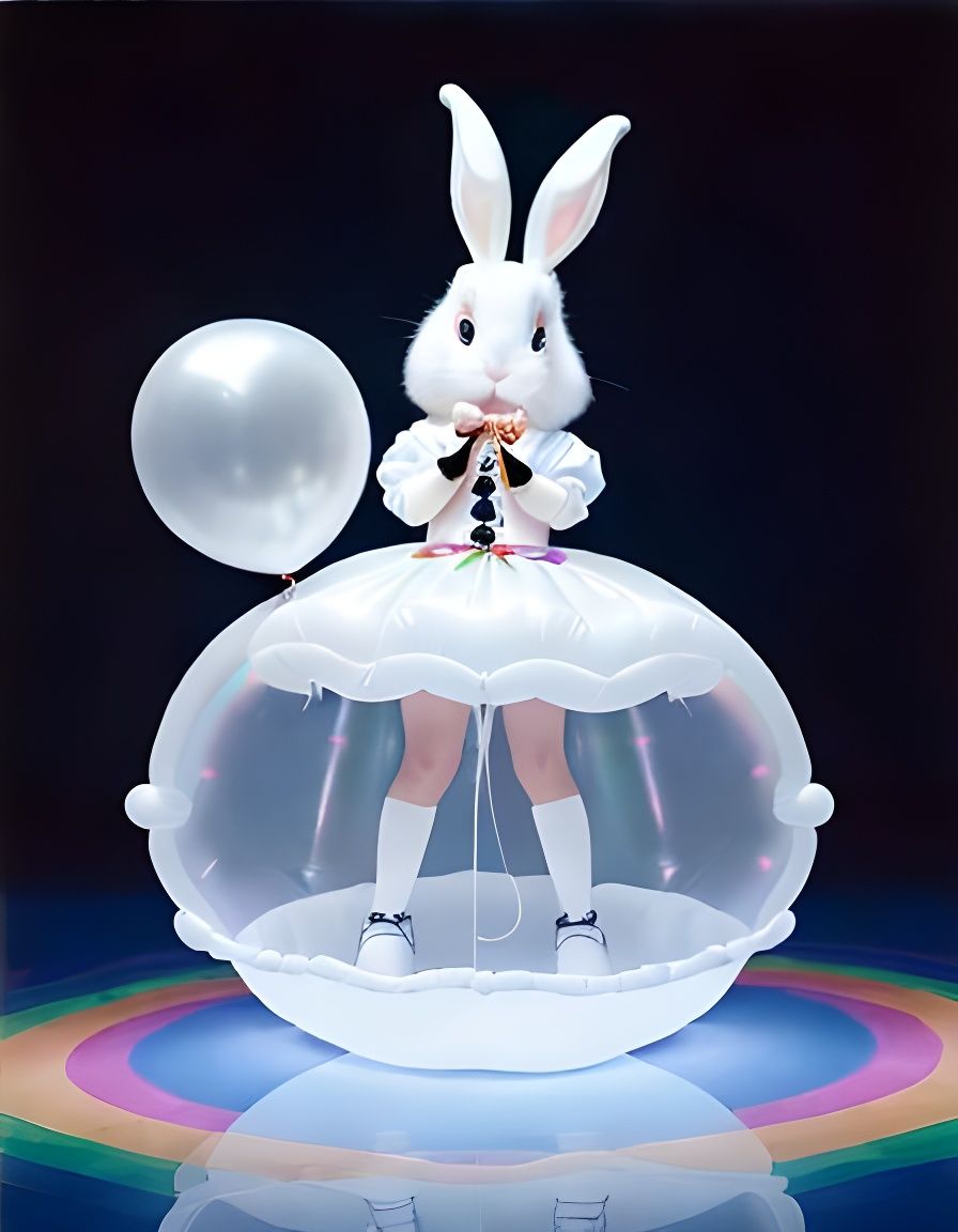 Balloon Art, A purple-white neon Rabbit figure
