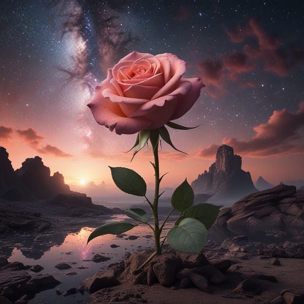 Giant Luminous Rose Blooms on Cosmic Island