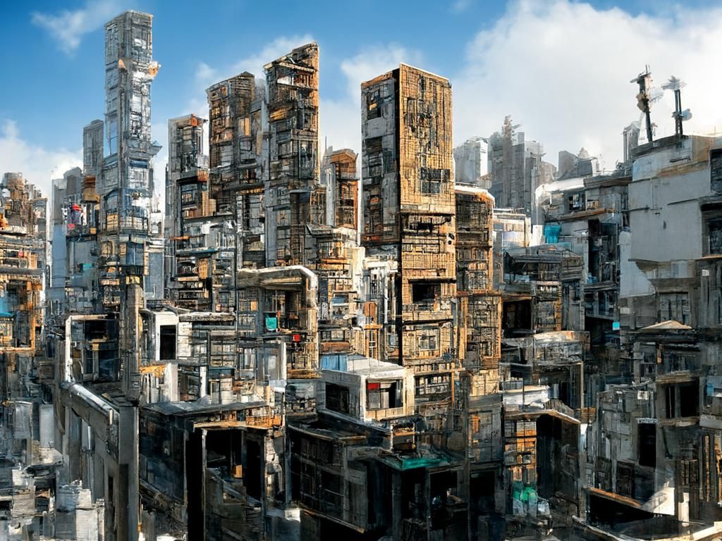 Cyberpunk Alien Slums: Futuristic Architectural Drawing