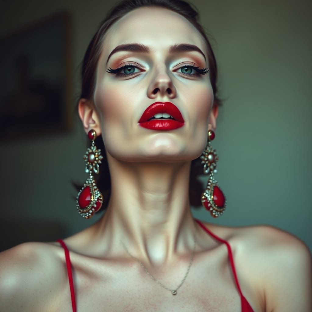 Hyperrealistic Portrait of Woman with Red Lipstick