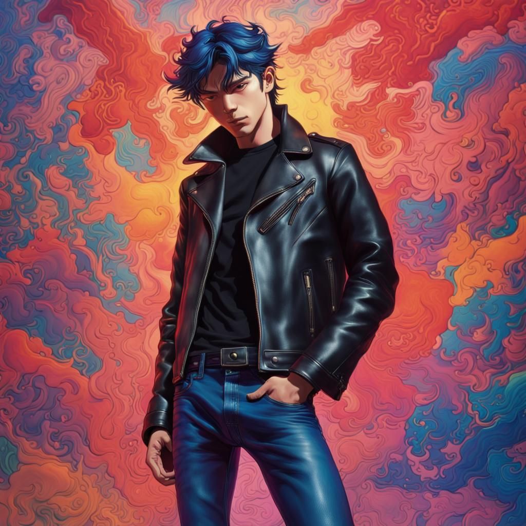 Catboy in Leather Jacket, Hyperrealistic Digital Art