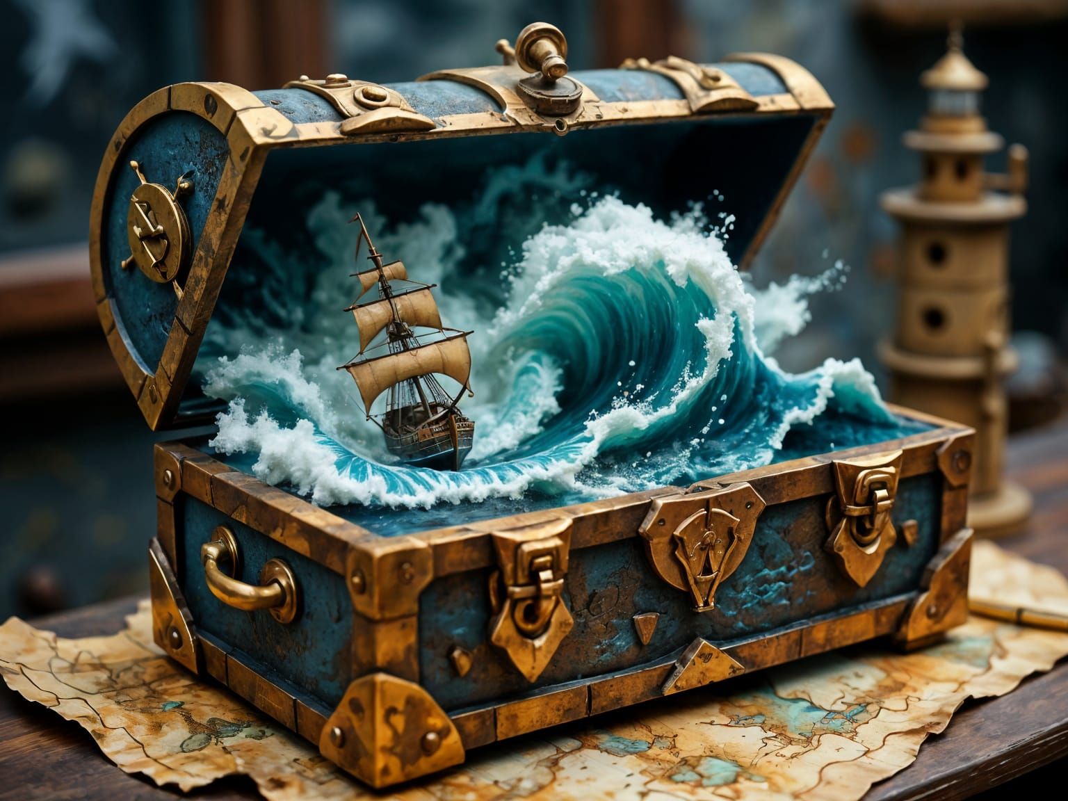 Stormy Ocean in a Treasure Chest