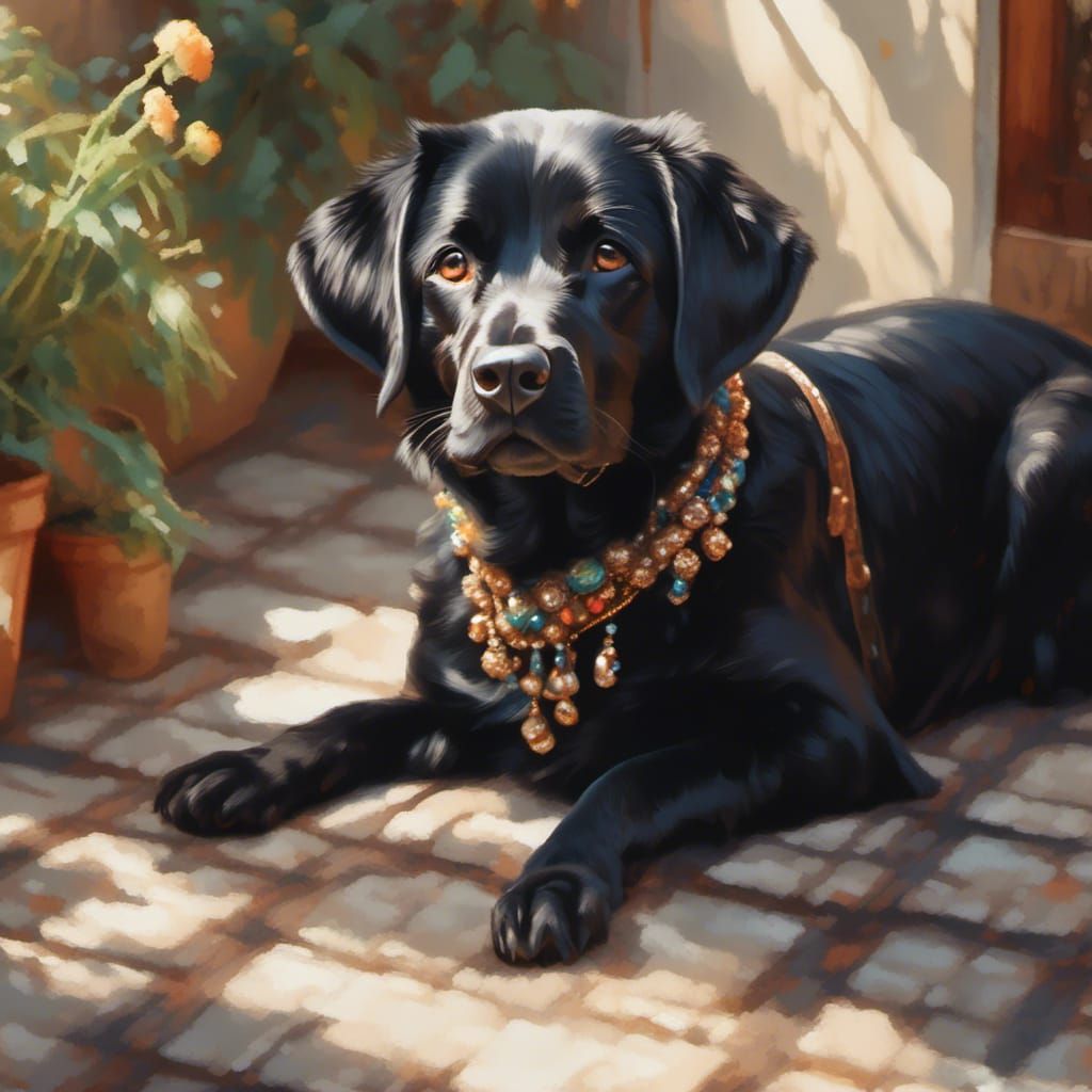 Radiant Black Labrador Portrait with Wagging Tail