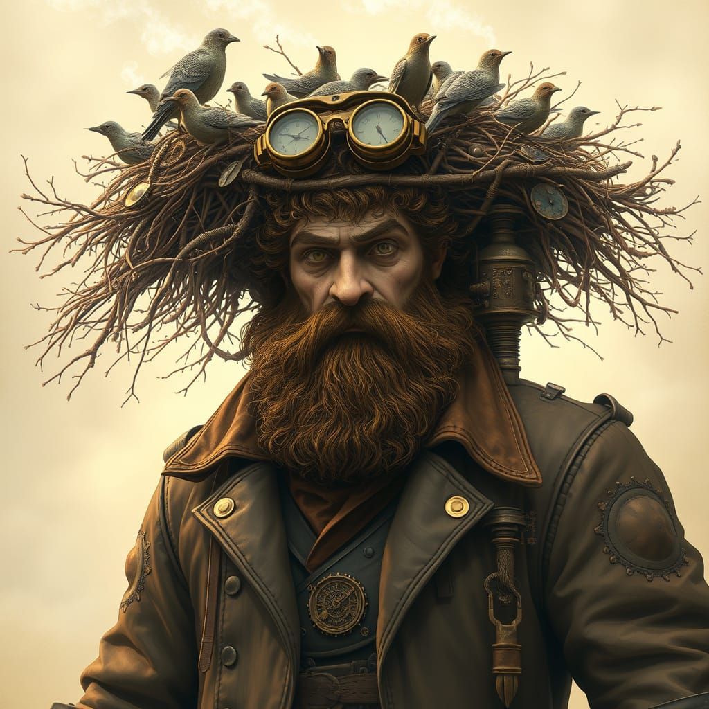 Colossal Gentle Giant with Avian Nest and Clockwork Mechanis...