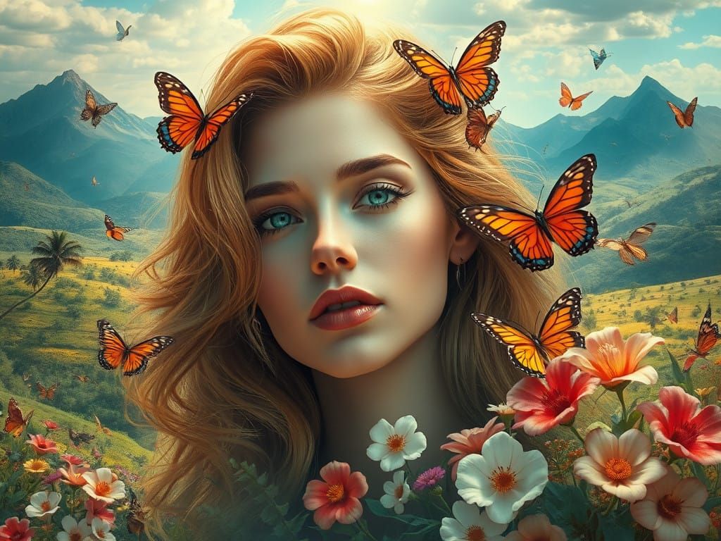 Surreal Goddess in a Vibrant Dreamworld