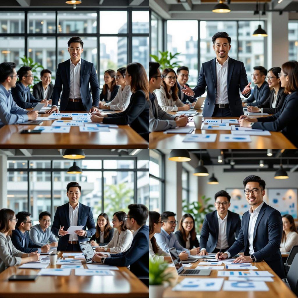 Asian Professionals Collaborate in Modern Office