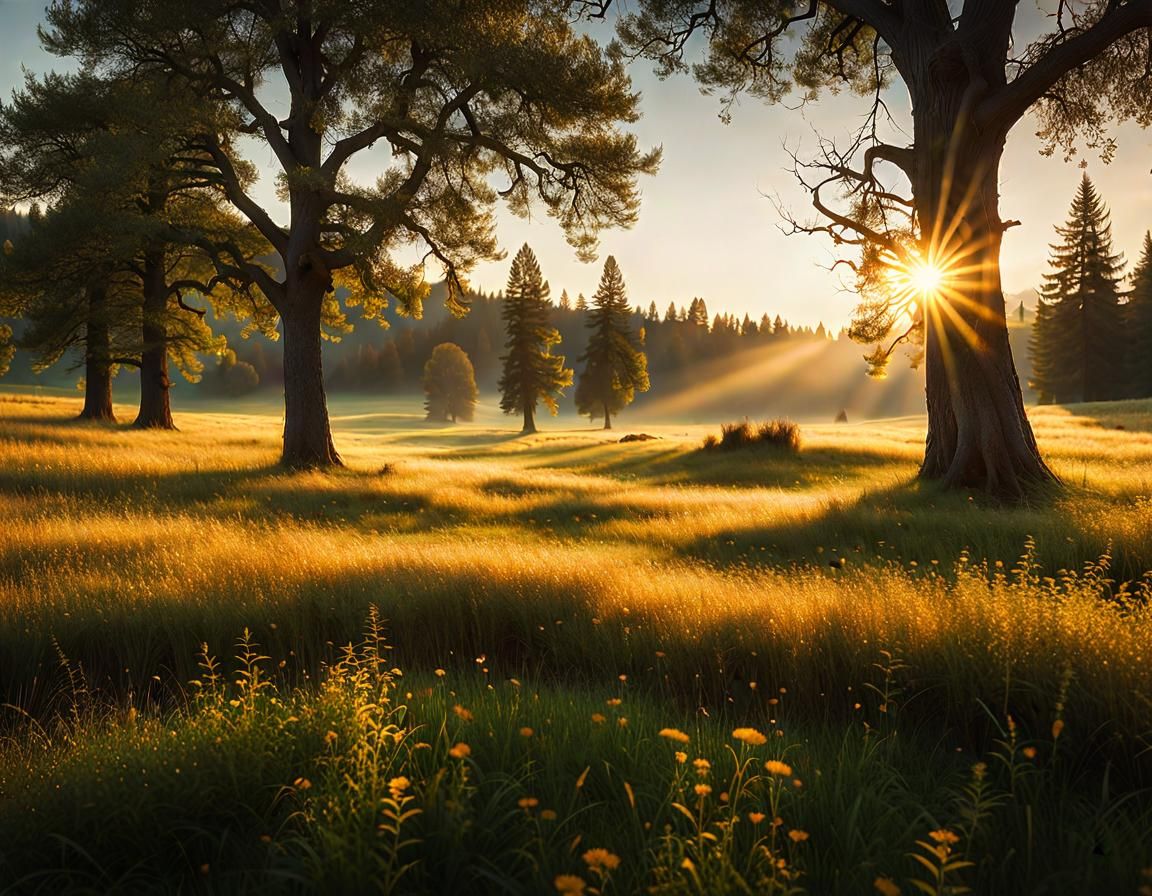 Golden Meadow at Sunset: Fantasy Concept Art