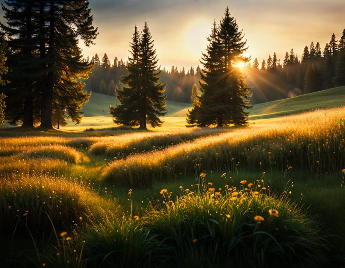 Golden Meadow at Sunset: Fantasy Concept Art