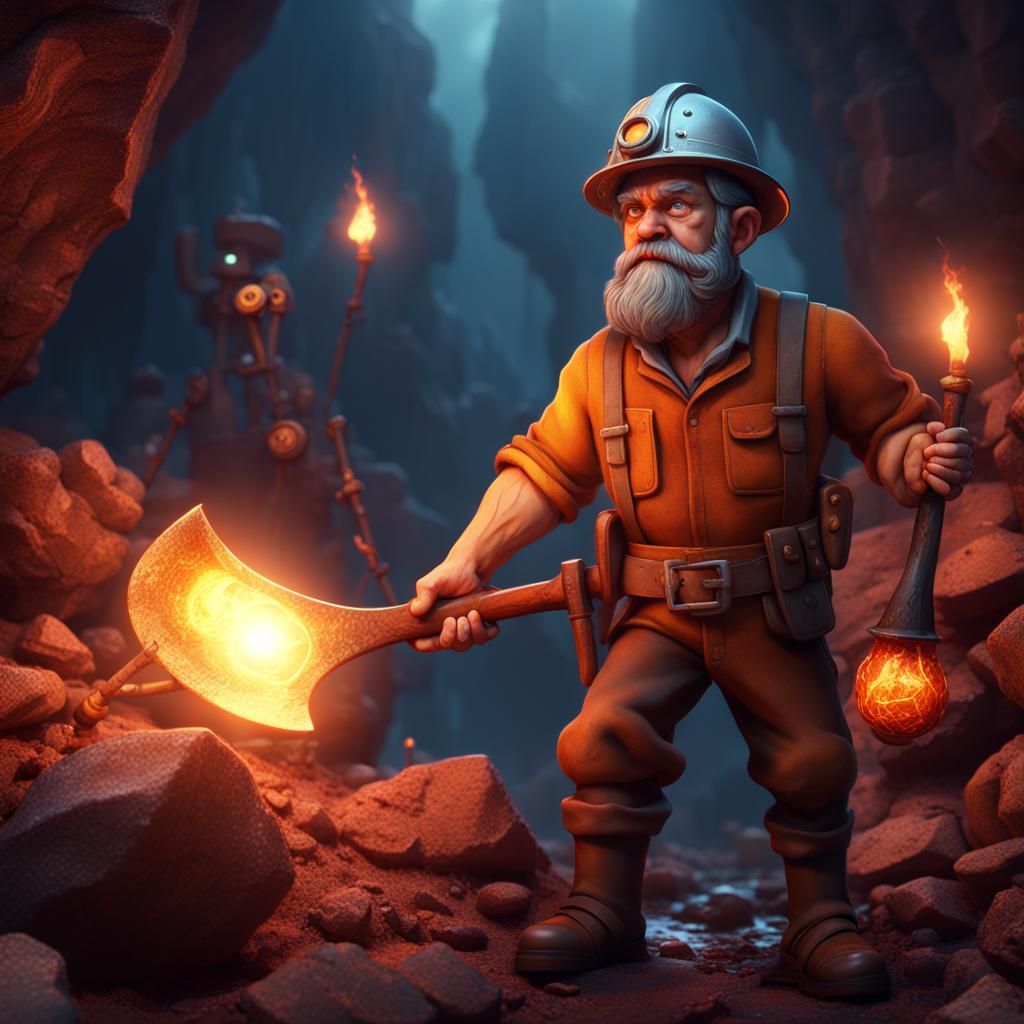 Miner in a Torchlit Gemstone Mine