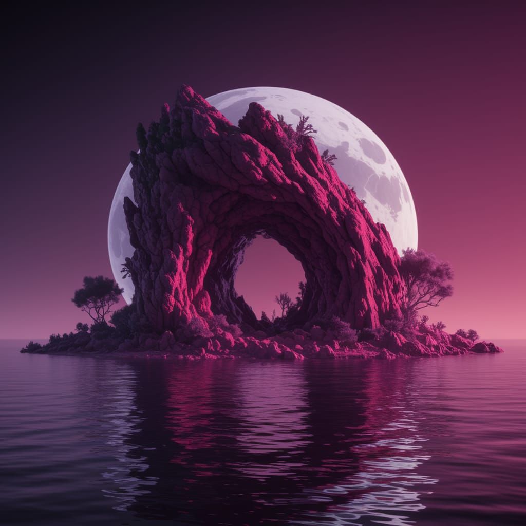 Minimalist Oasis in Deep Red and Magenta Tones