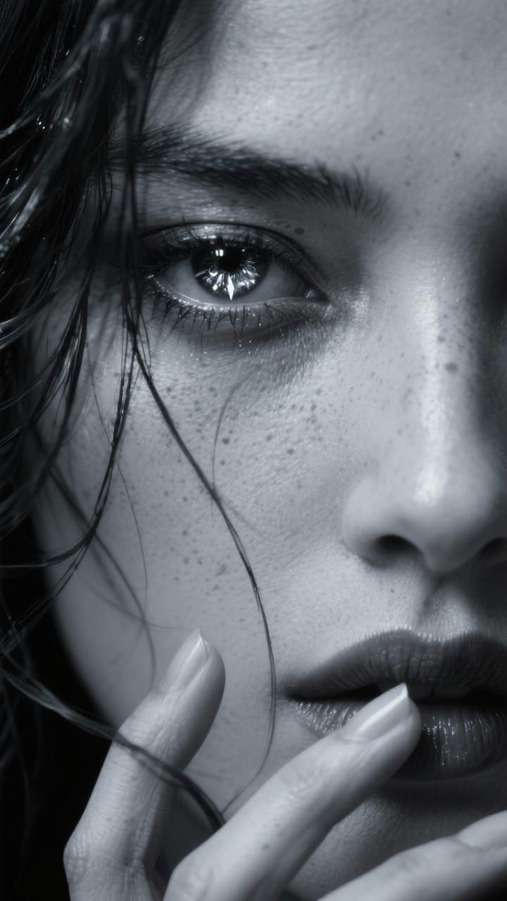 Hyperrealistic Woman's Face with Intense Gaze