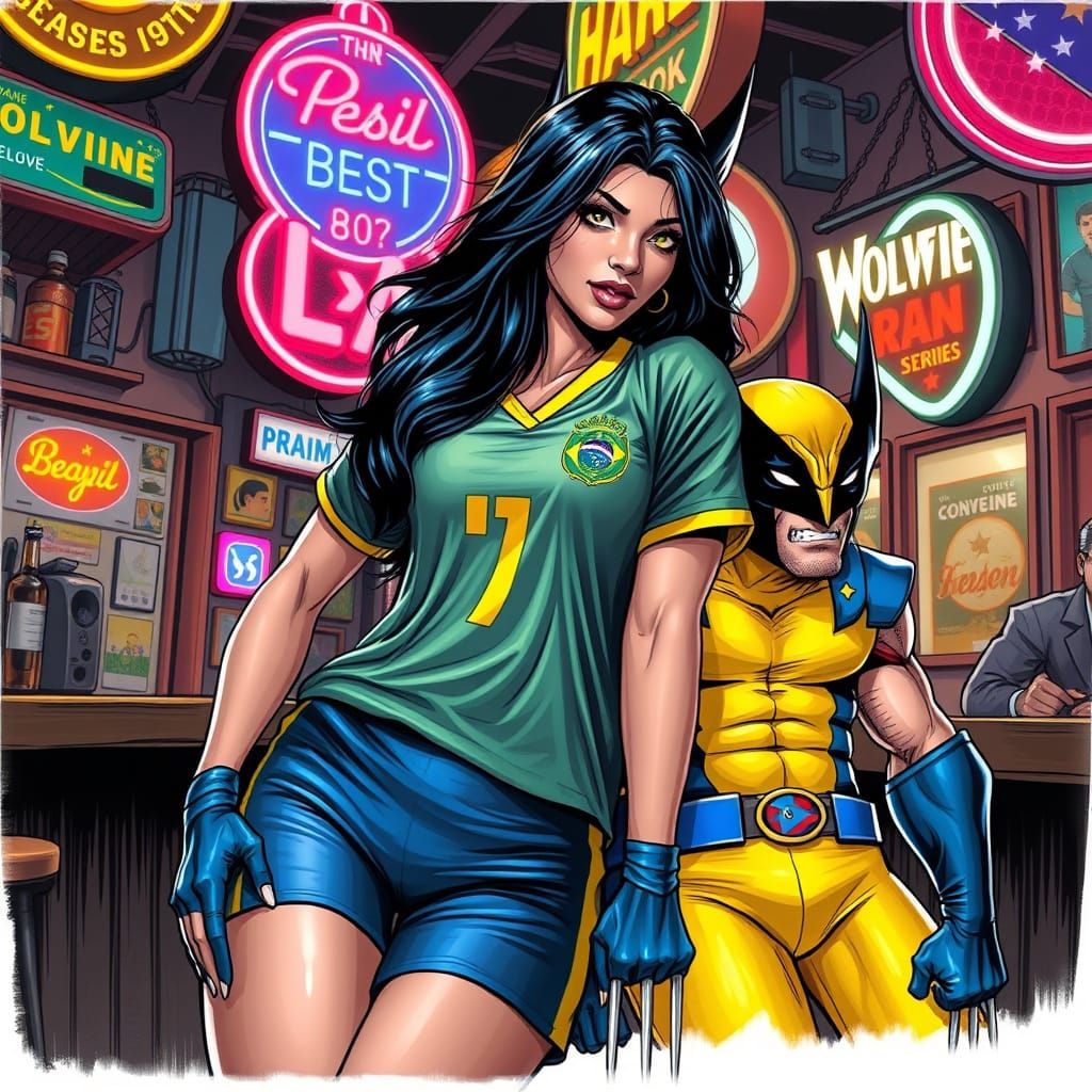 Latina Soccer Star and Wolverine, Comic Book Art