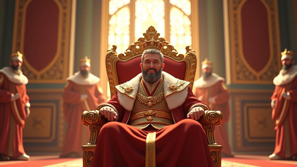 Serenely seated Royal King exudes kindness and compassion