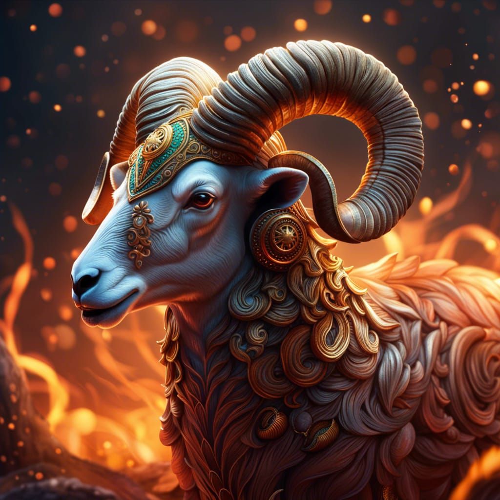 Cosmic Ram: Aries Mythology in Hyperdetailed Illustration