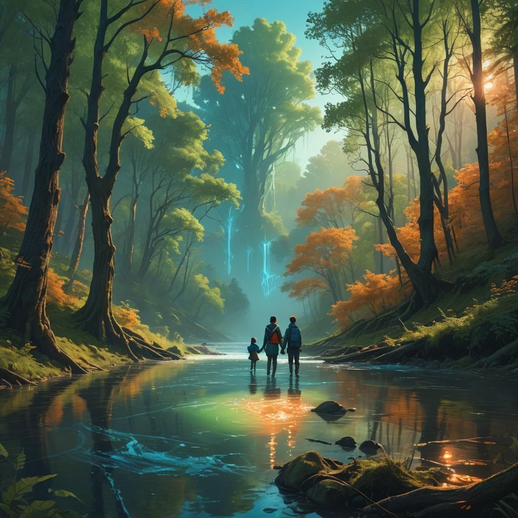 Lovers Flowing on Mystical River, Digital Matte Painting