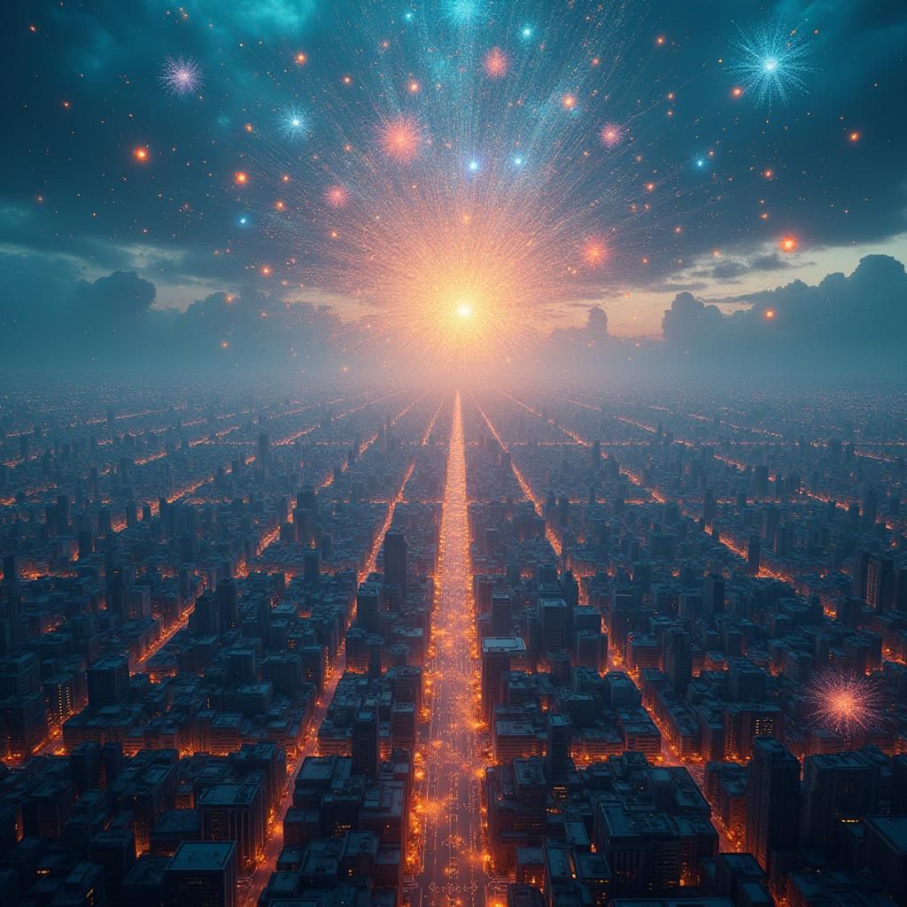 Interconnected Minds: A Sci-Fi Cityscape of Human Connection