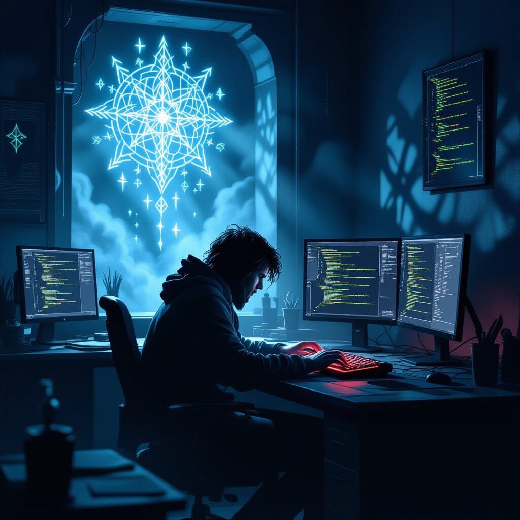 Lone Programmer in Mysterious Room Digital Painting