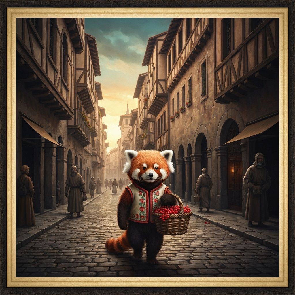 Red Panda in Medieval Milan with Berries